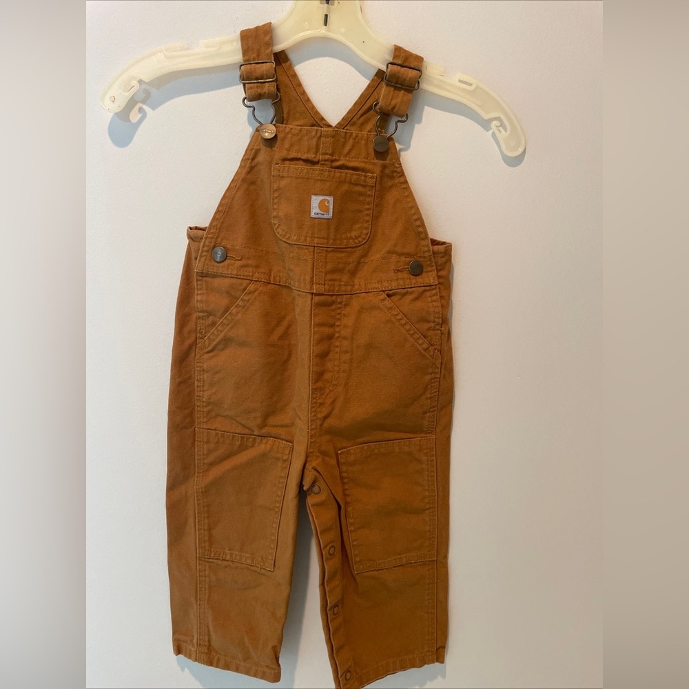 Carhartt Canvas Bib Overalls Baby 18 Months Toddler Snap Legs Cotton Double Knee